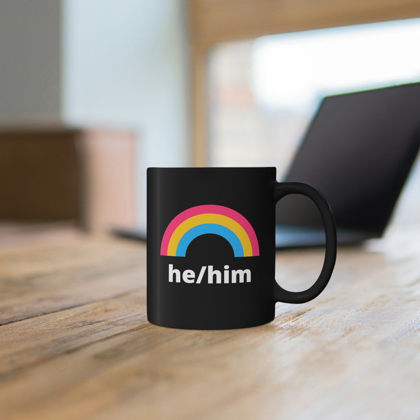 He/Him Pansexual Rainbow Pronoun Mug