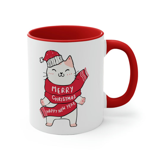 Merry Christmas Happy New Year Cat Mug