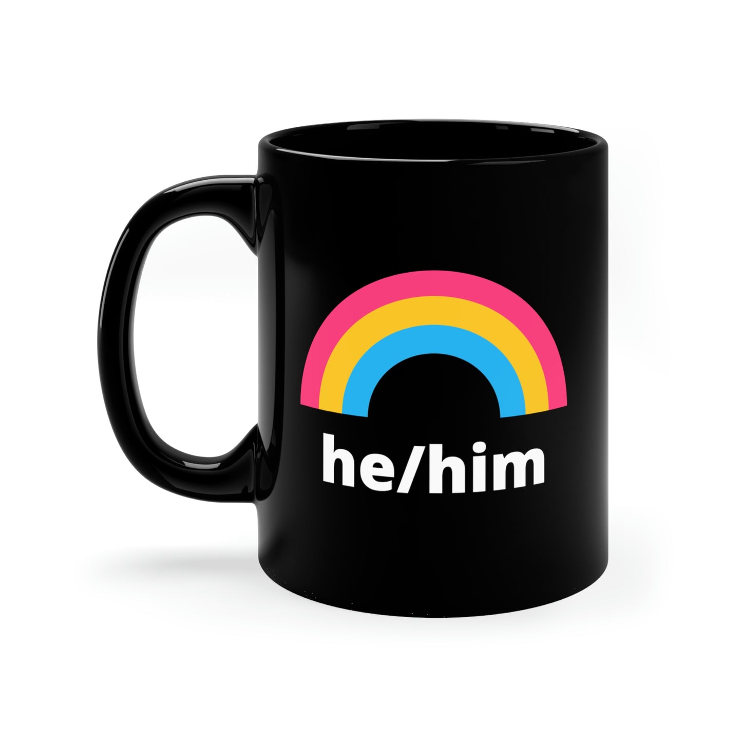 He/Him Pansexual Rainbow Pronoun Mug