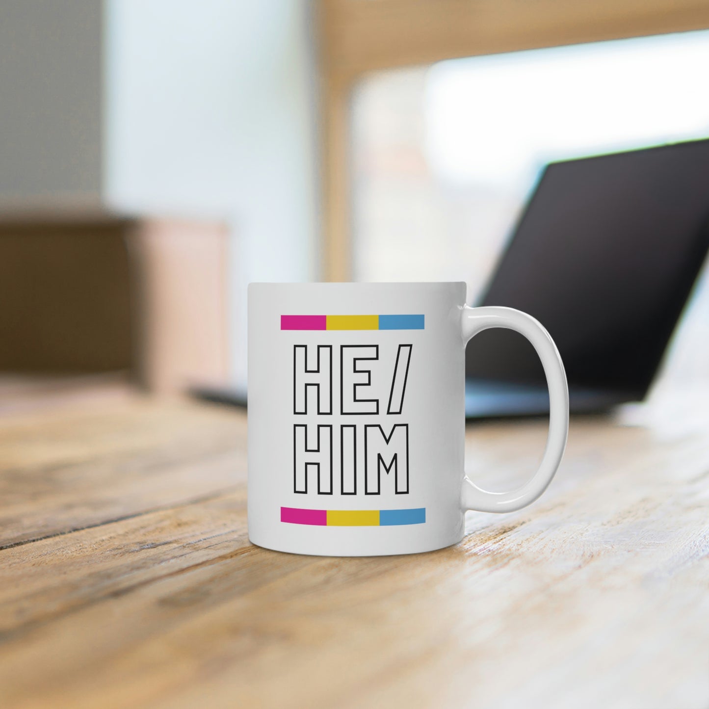 He/Him Pansexual Flag Pronoun Mug