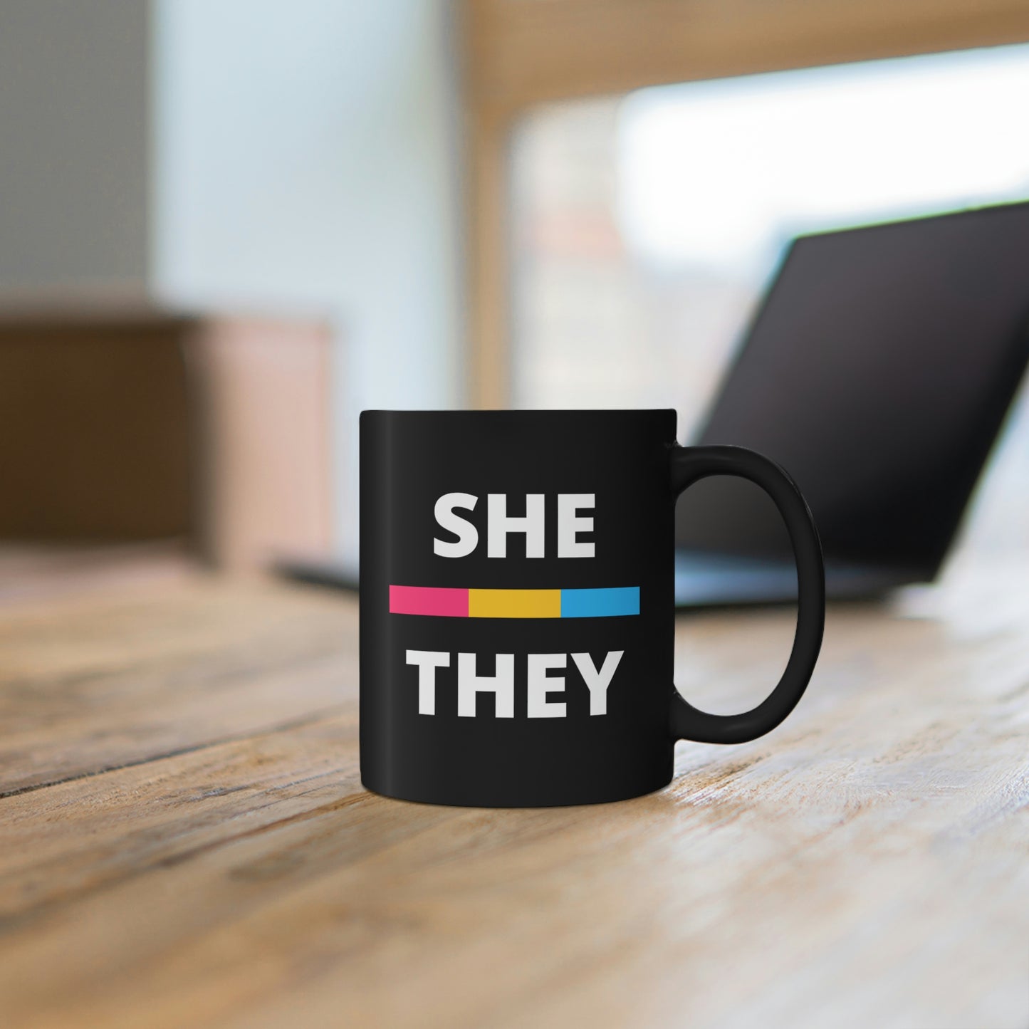 She/They Pansexual Flag Pronoun Mug