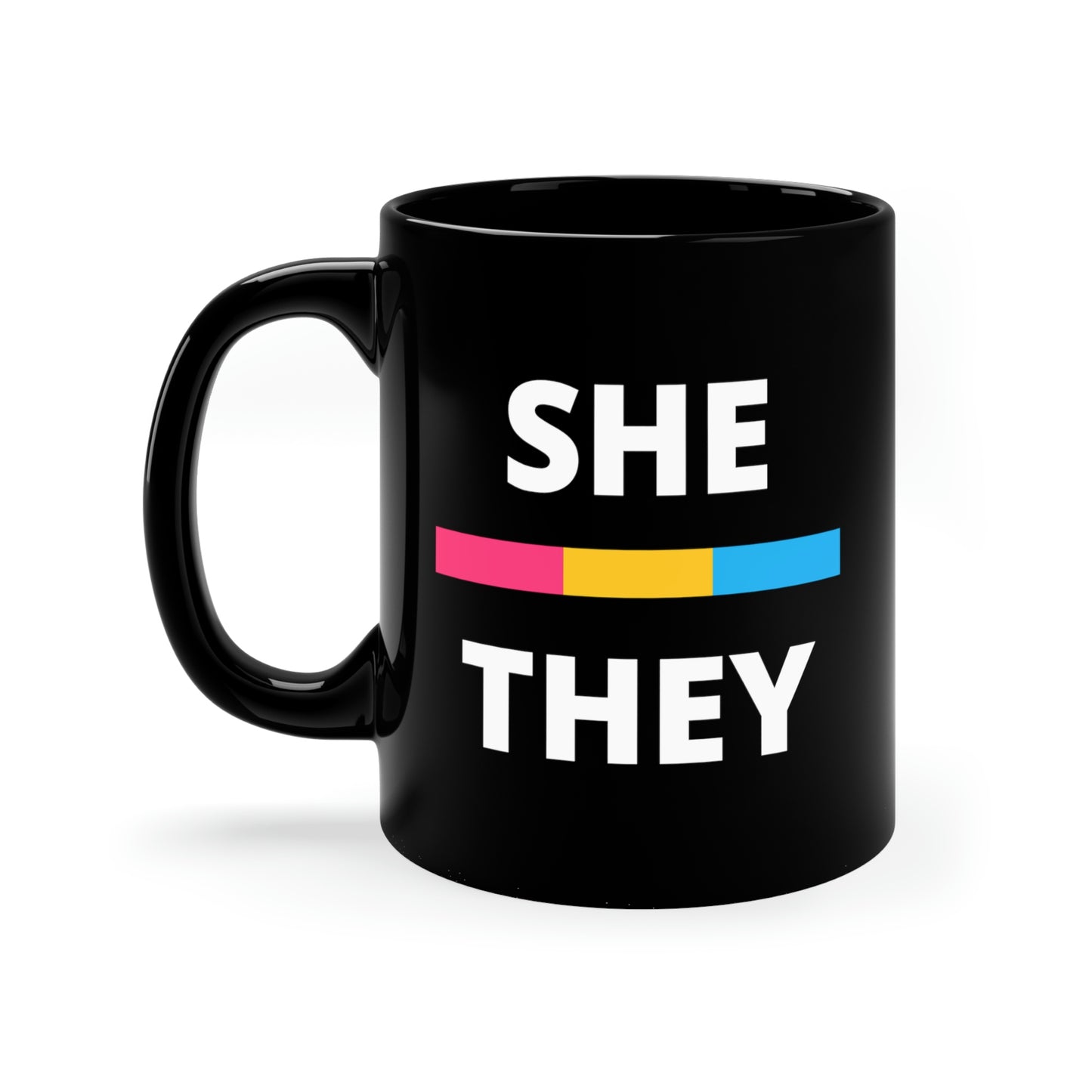 She/They Pansexual Flag Pronoun Mug