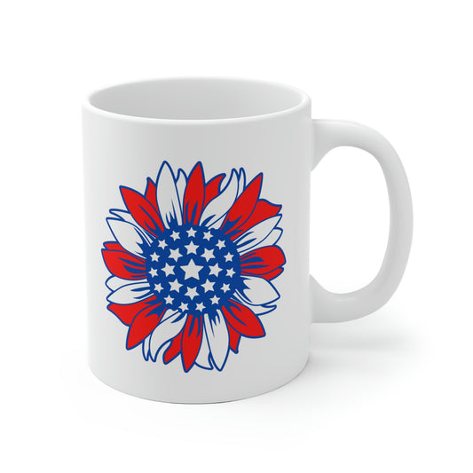 American Flag Sunflower Mug