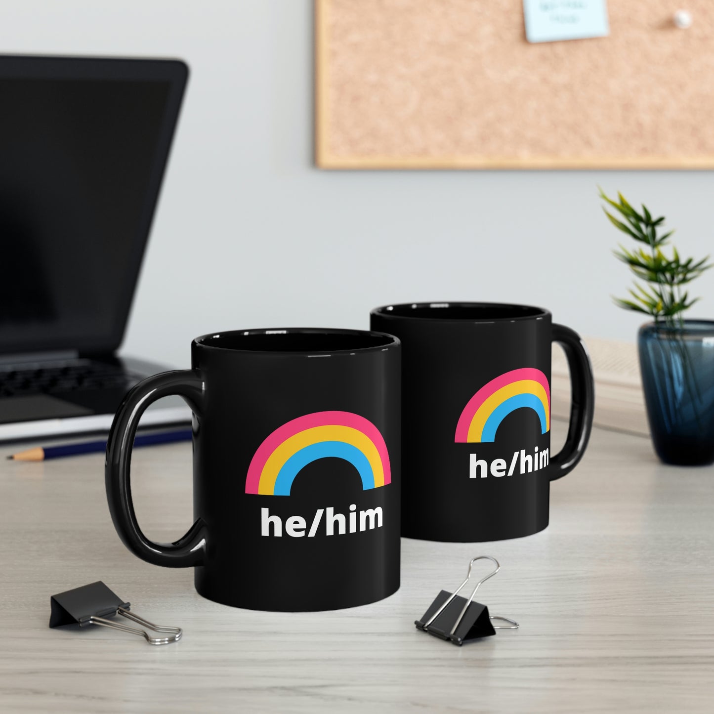 He/Him Pansexual Rainbow Pronoun Mug